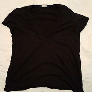 Classic Black Deep V Tee with Cap Sleeves